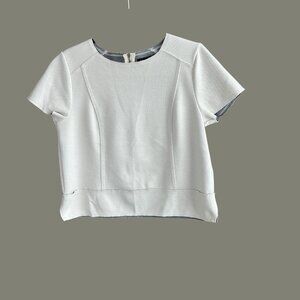 Banana Republic Cream Boxy Cropped Short Cap Sleeve Raw Edge Top